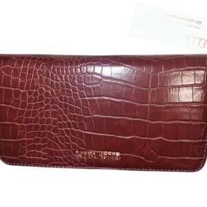 Ellen Tracy Maroon Croc-Embossed Wallet